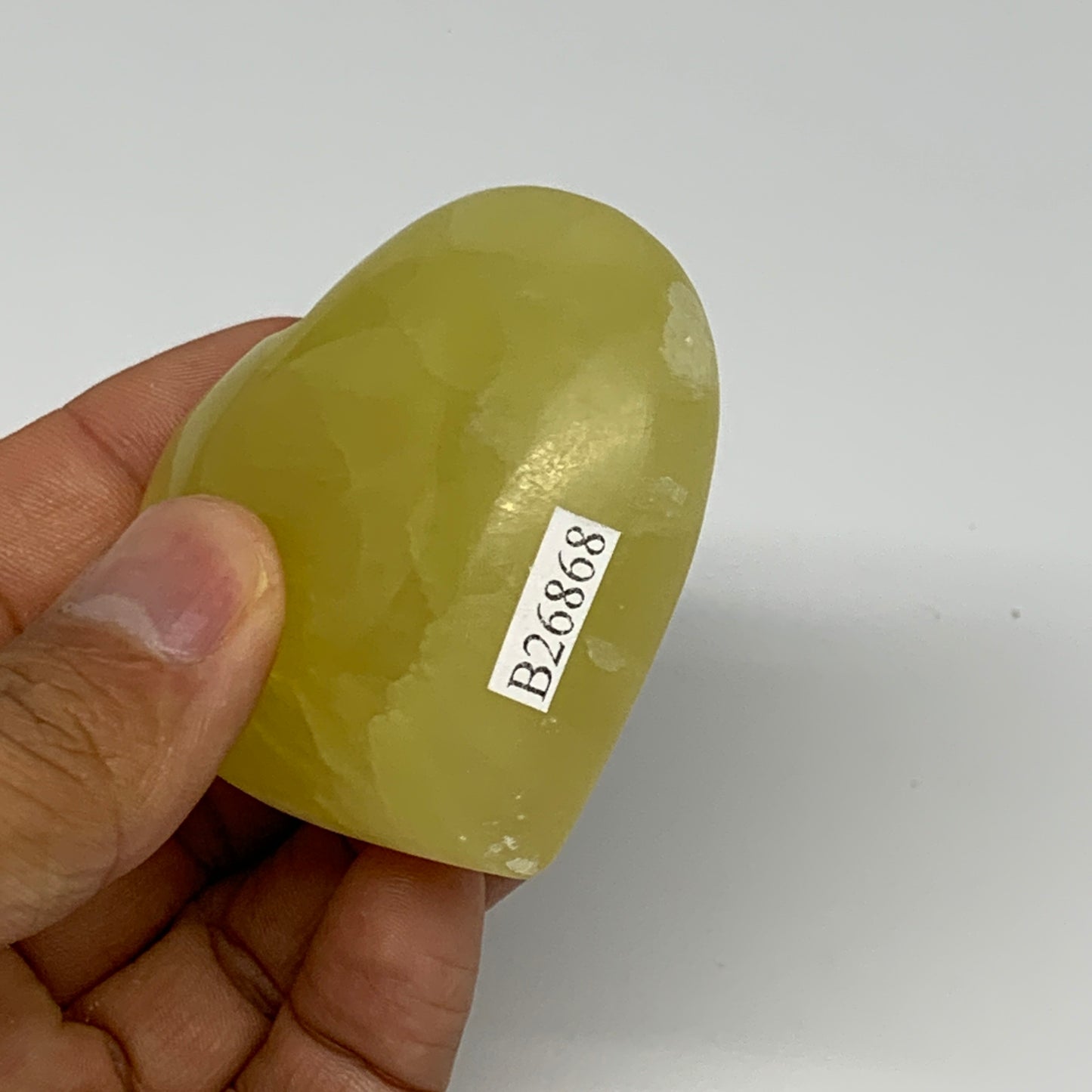 111.4g, 2.1"x2.3"x1" Lemon Calcite Heart Crystal Gemstones @Afghanistan, B26868