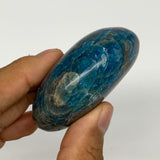 127g, 2.4"x1.9"x1" Blue Apatite Palm-Stone Polished from Madagascar, B16518