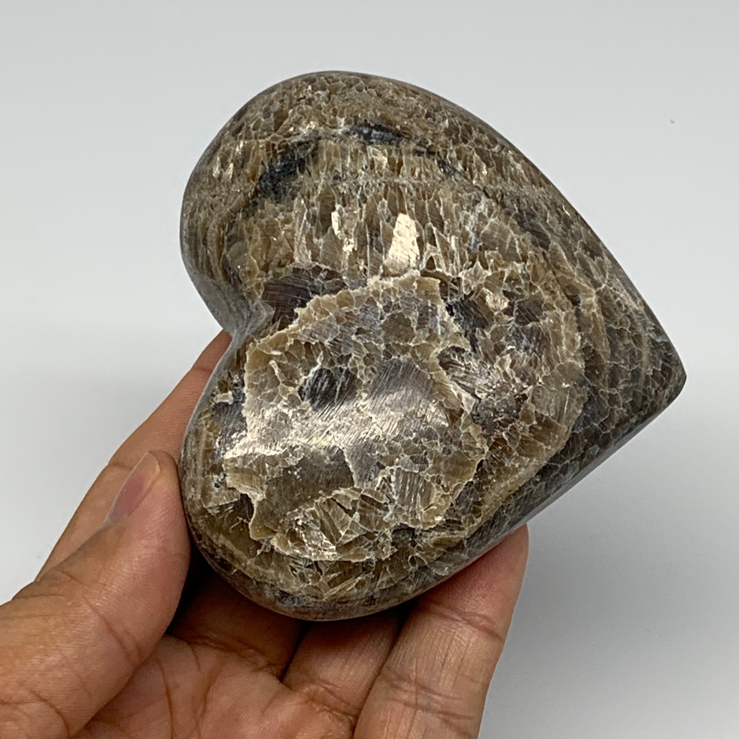 235.6g,3"x3.3"x1.2" Natural Chocolate Gray Onyx Heart Polished @Morocco,B18832