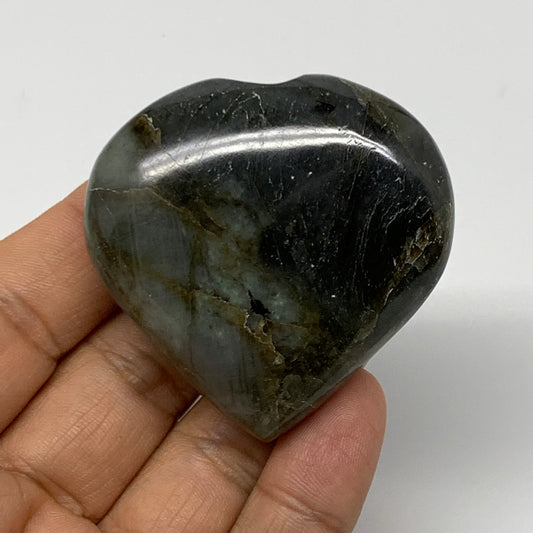 73.6g,2"x2"x0.8" Natural Labradorite Heart Small Polished Healing Crystal, B2210
