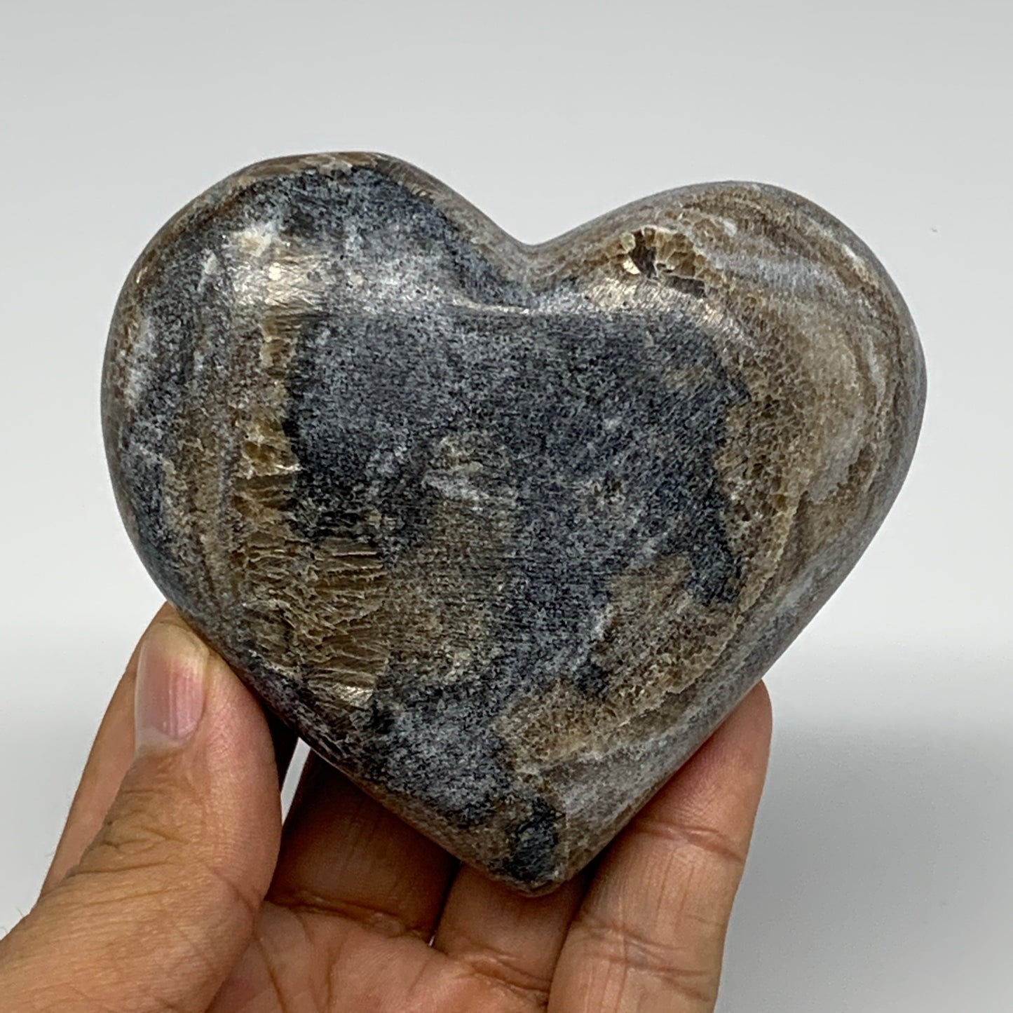 235.6g,3"x3.3"x1.2" Natural Chocolate Gray Onyx Heart Polished @Morocco,B18832