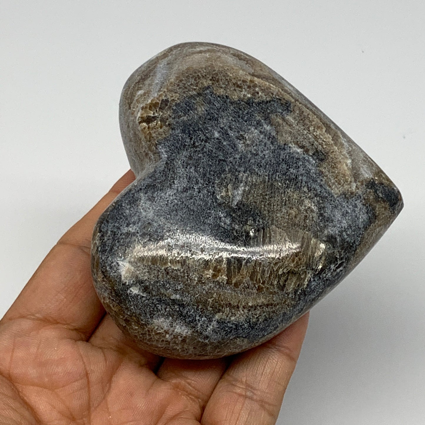 235.6g,3"x3.3"x1.2" Natural Chocolate Gray Onyx Heart Polished @Morocco,B18832