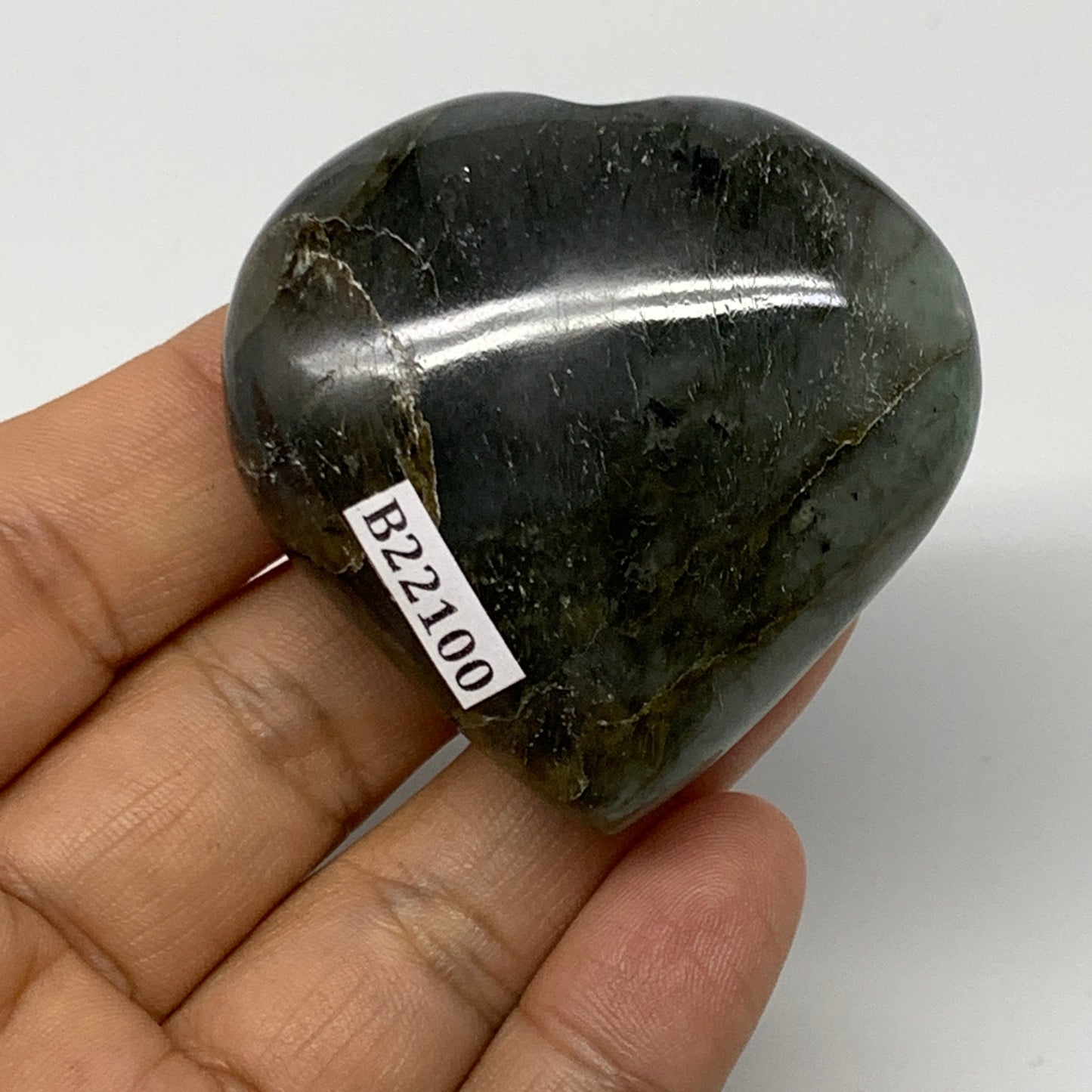 73.6g,2"x2"x0.8" Natural Labradorite Heart Small Polished Healing Crystal, B2210