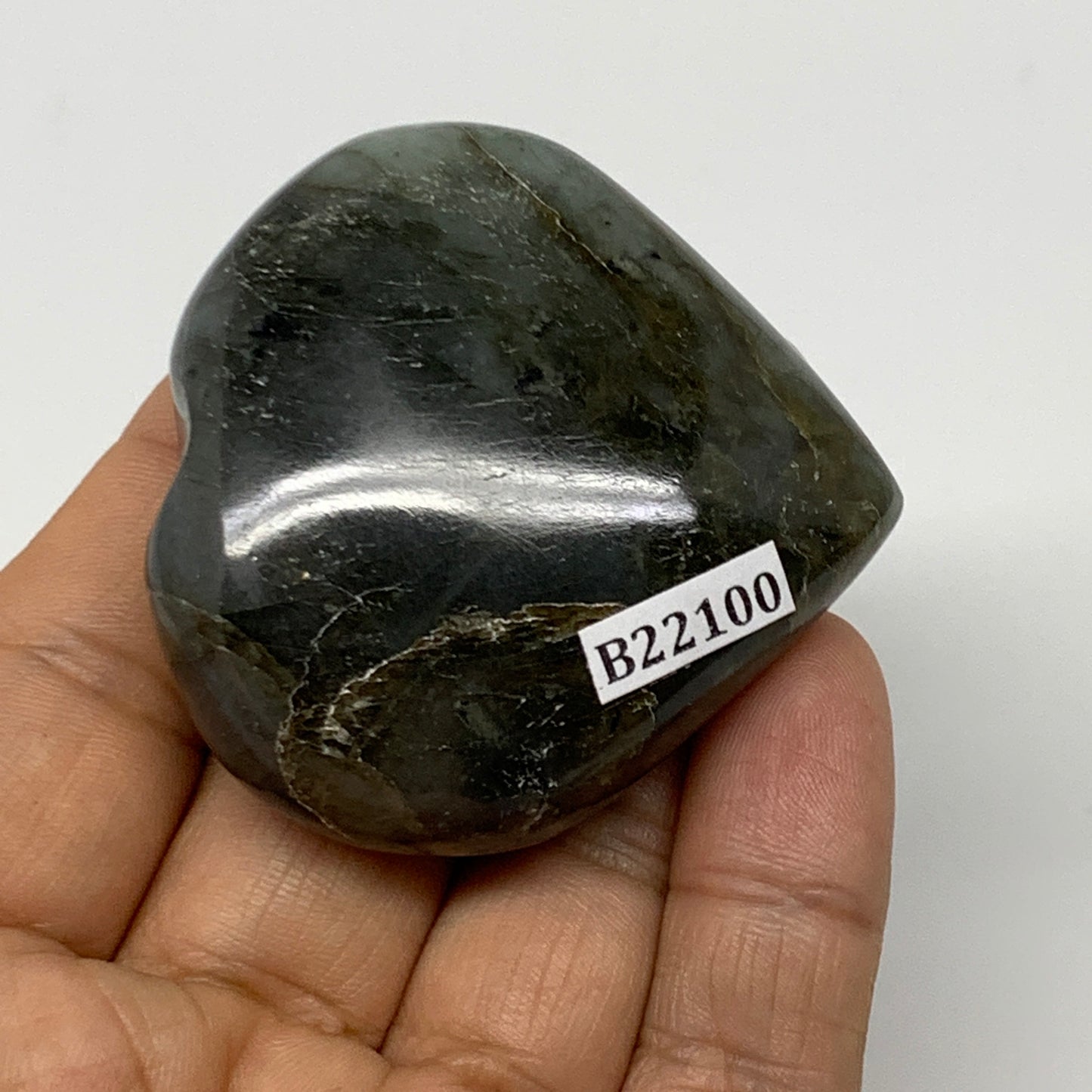 73.6g,2"x2"x0.8" Natural Labradorite Heart Small Polished Healing Crystal, B2210
