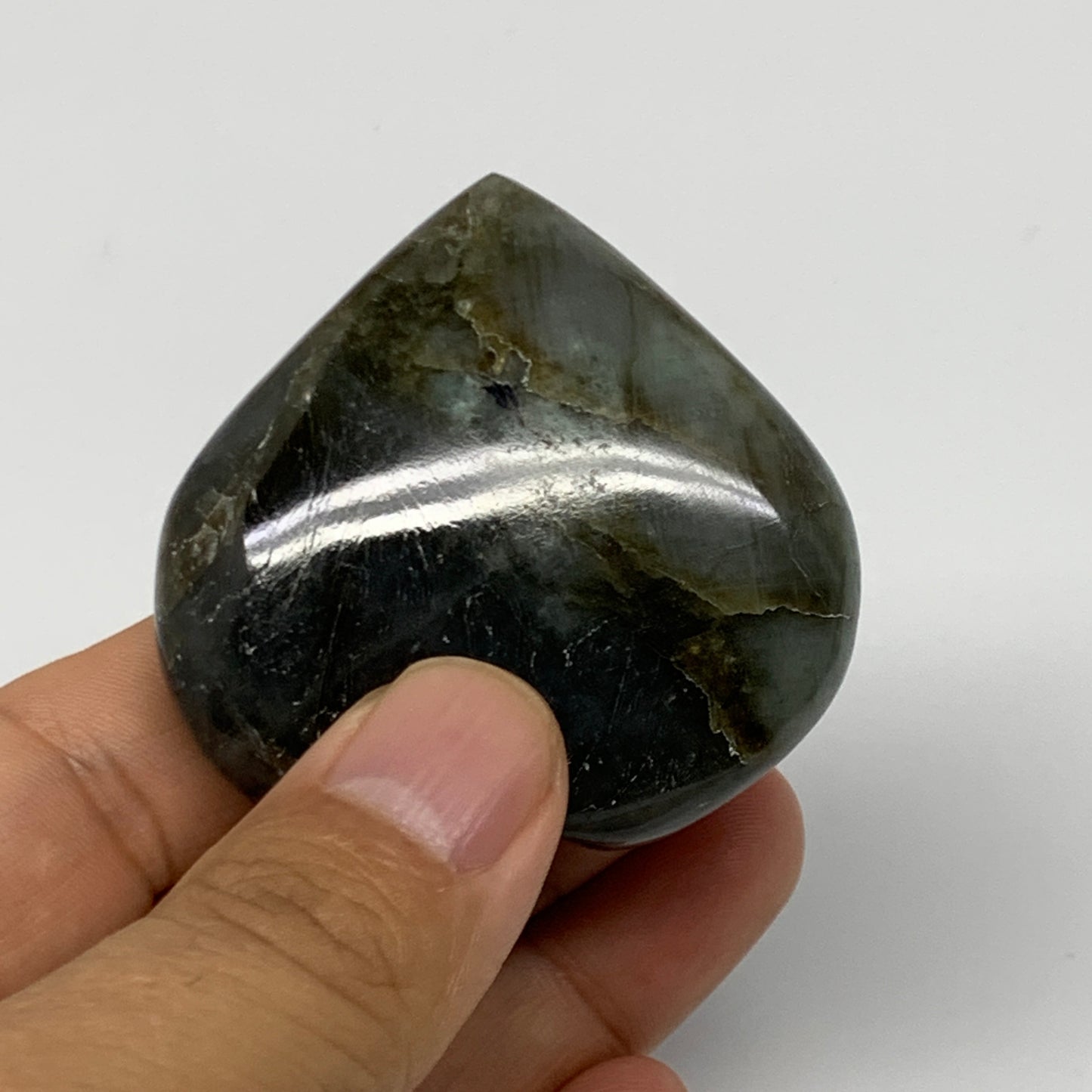 73.6g,2"x2"x0.8" Natural Labradorite Heart Small Polished Healing Crystal, B2210