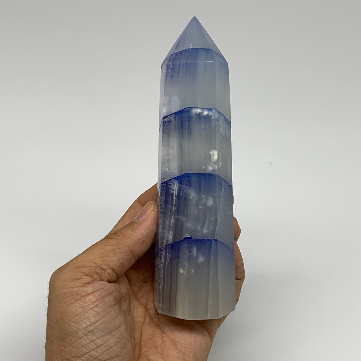 376.6g, 5.8"x1.5" Dyed/Heated Calcite Point Tower Obelisk Crystal, B24988