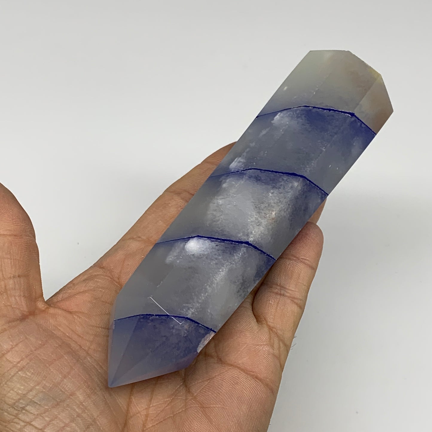 376.6g, 5.8"x1.5" Dyed/Heated Calcite Point Tower Obelisk Crystal, B24988