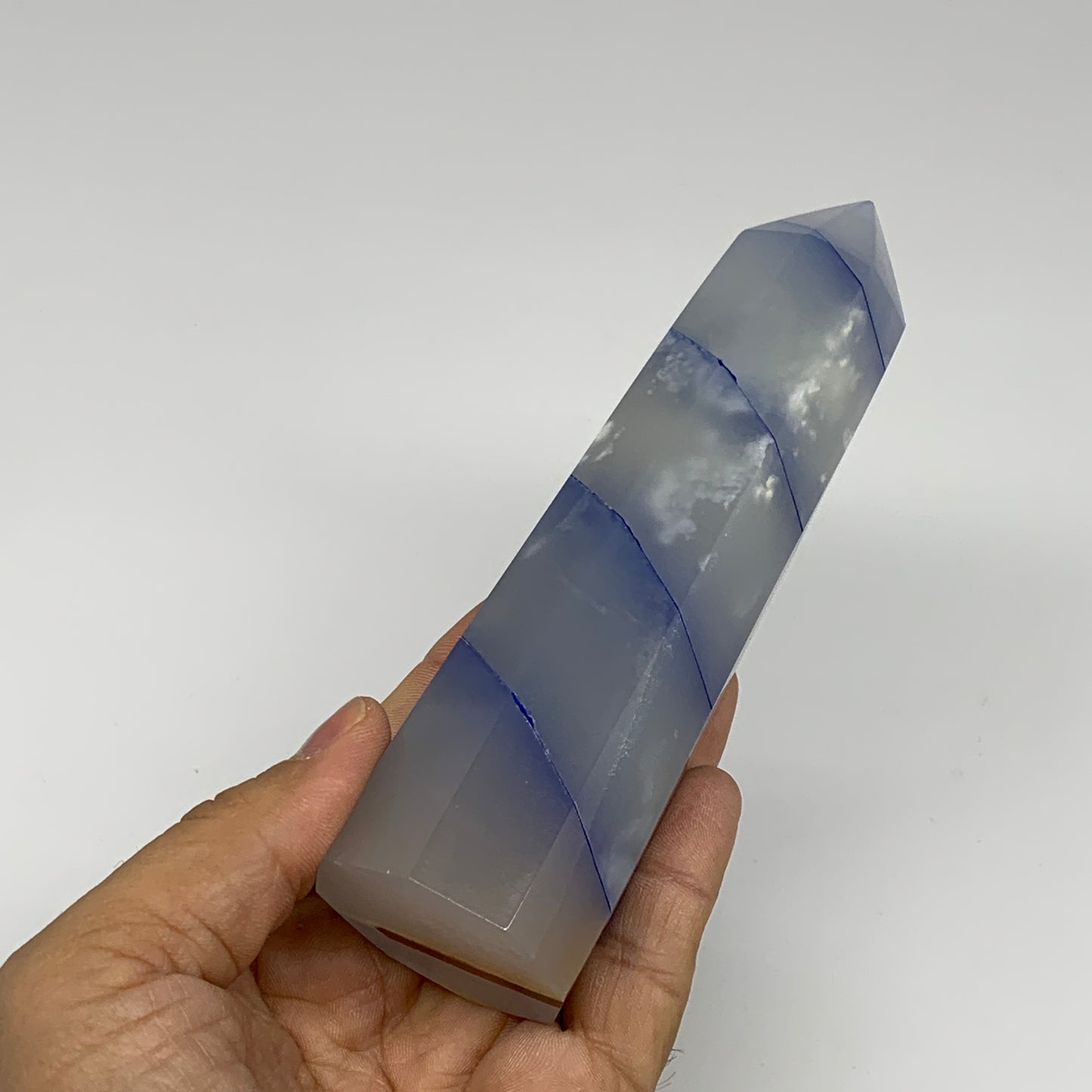 376.6g, 5.8"x1.5" Dyed/Heated Calcite Point Tower Obelisk Crystal, B24988