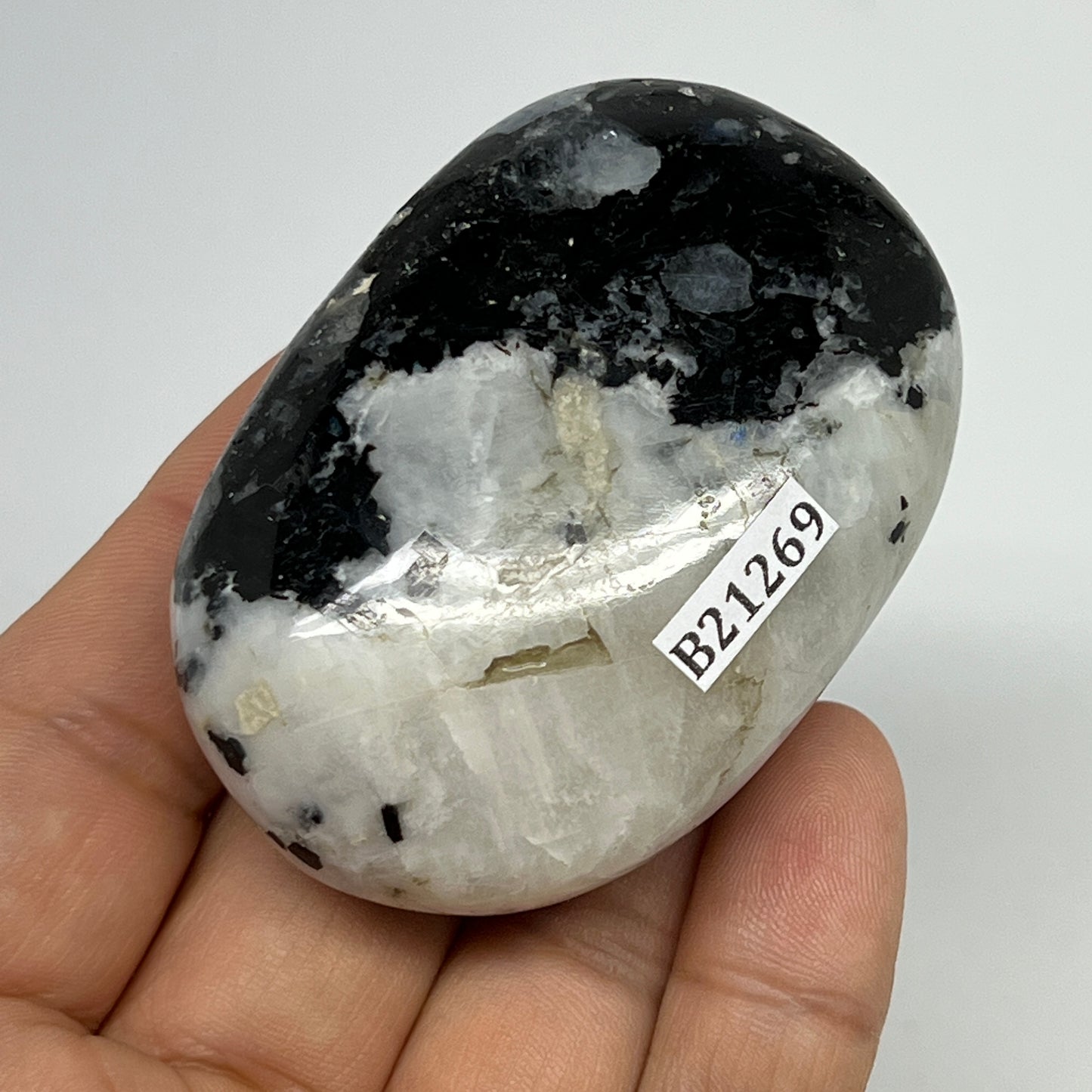 108.1g,2.4"x1.7"x1", Rainbow Moonstone Palm-Stone Polished from India, B21269