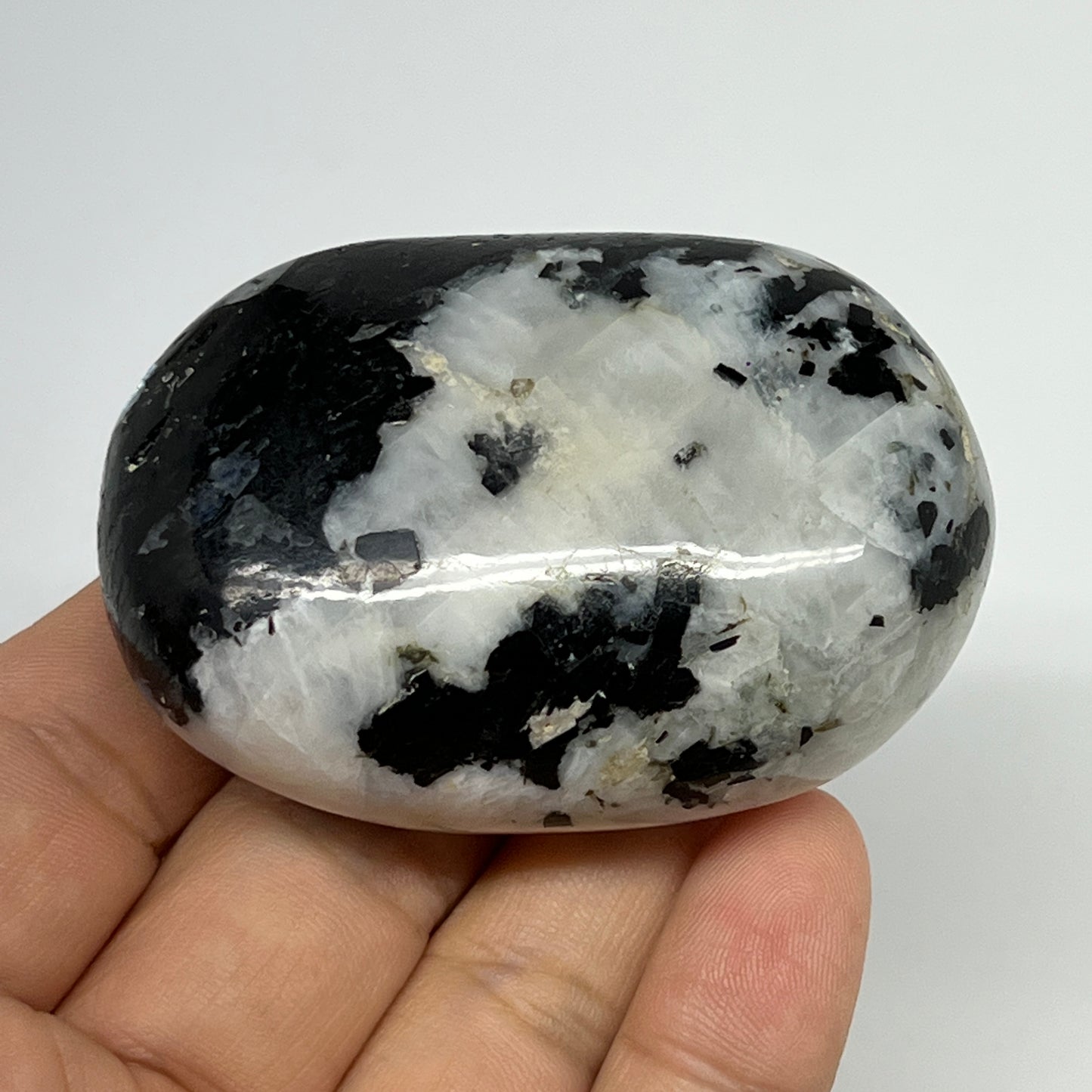 108.1g,2.4"x1.7"x1", Rainbow Moonstone Palm-Stone Polished from India, B21269