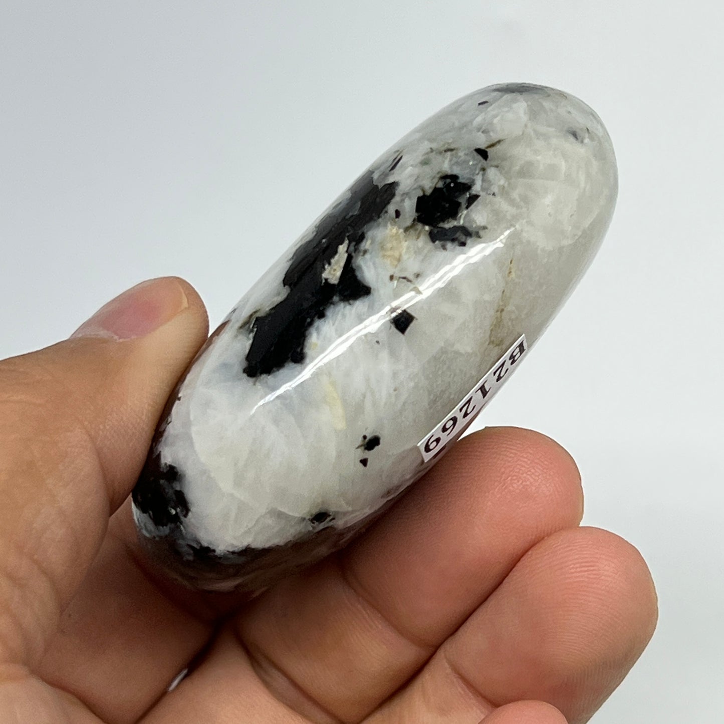 108.1g,2.4"x1.7"x1", Rainbow Moonstone Palm-Stone Polished from India, B21269