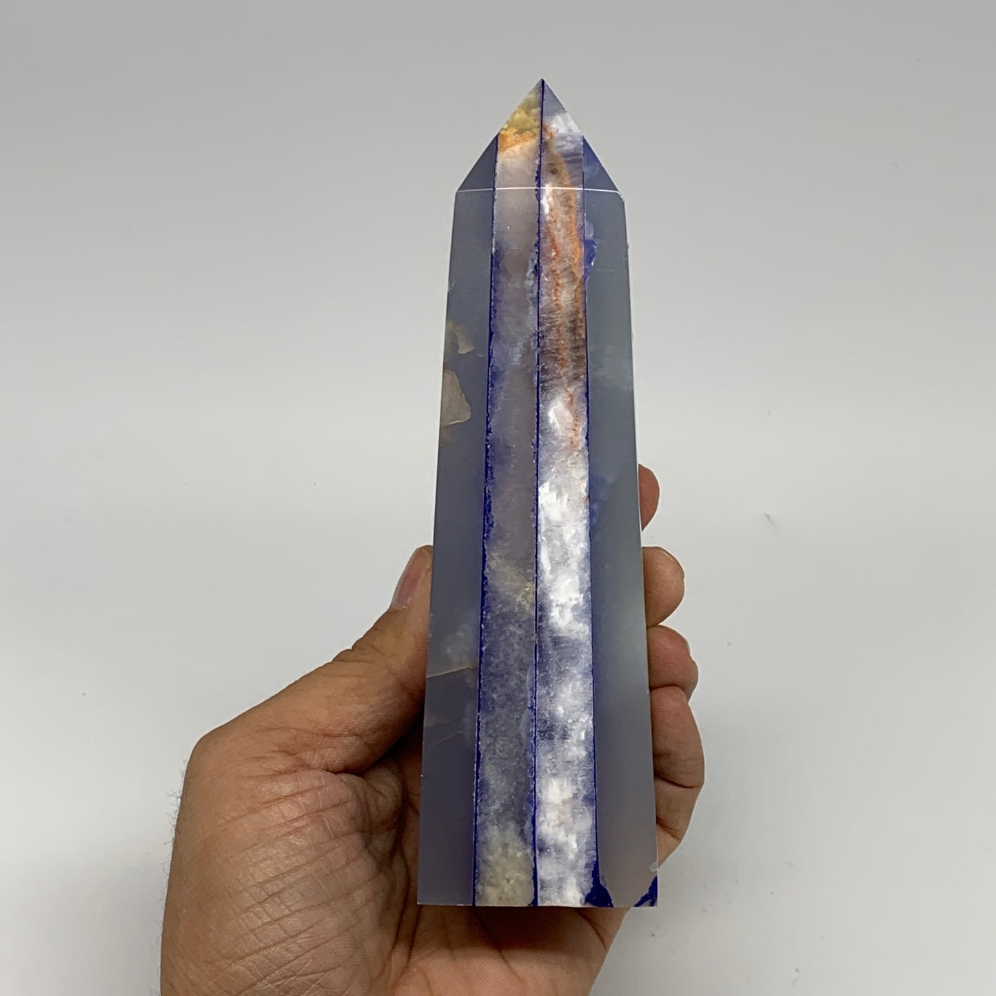 487.3g, 5.9"x1.6"x1.7" Dyed/Heated Calcite Point Tower Obelisk Crystal, B24991