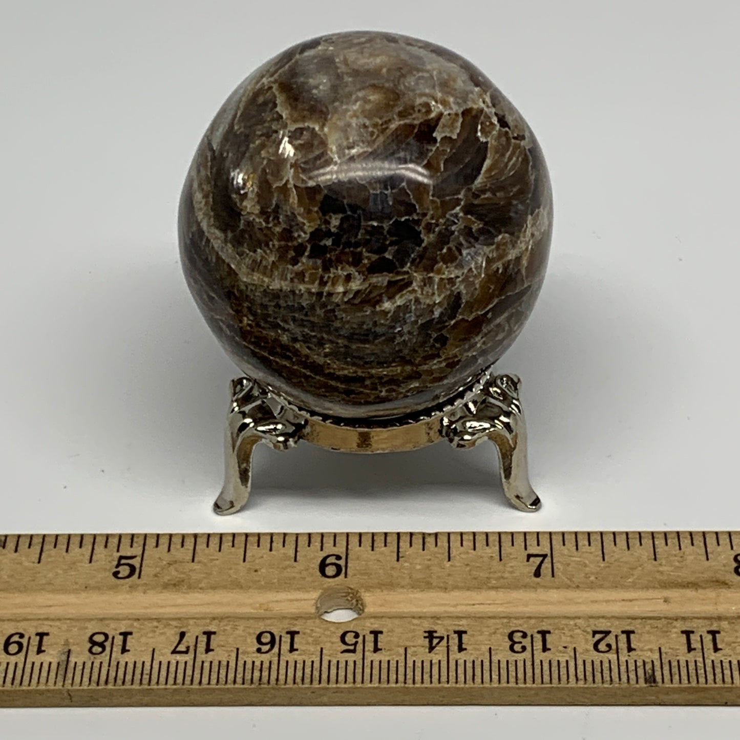 123.2g, 1.9" (47mm), Chocolate/Gray Onyx Sphere Ball Gemstone @Morocco, B18835