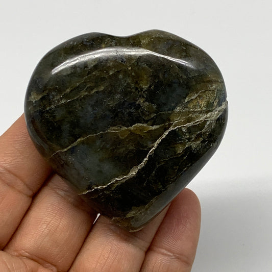 90.9g,2.2"x2.2"x0.8" Natural Labradorite Heart Small Polished Healing Crystal, B