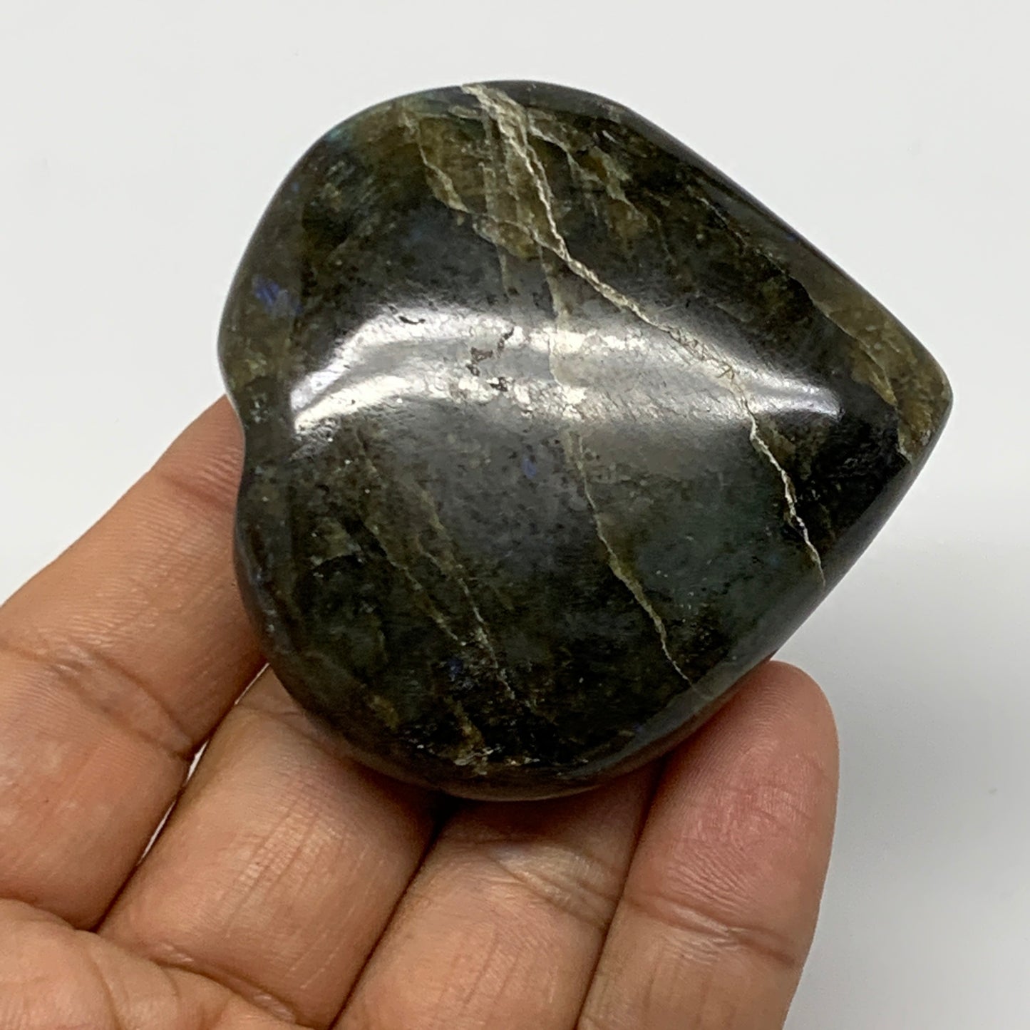 90.9g,2.2"x2.2"x0.8" Natural Labradorite Heart Small Polished Healing Crystal, B