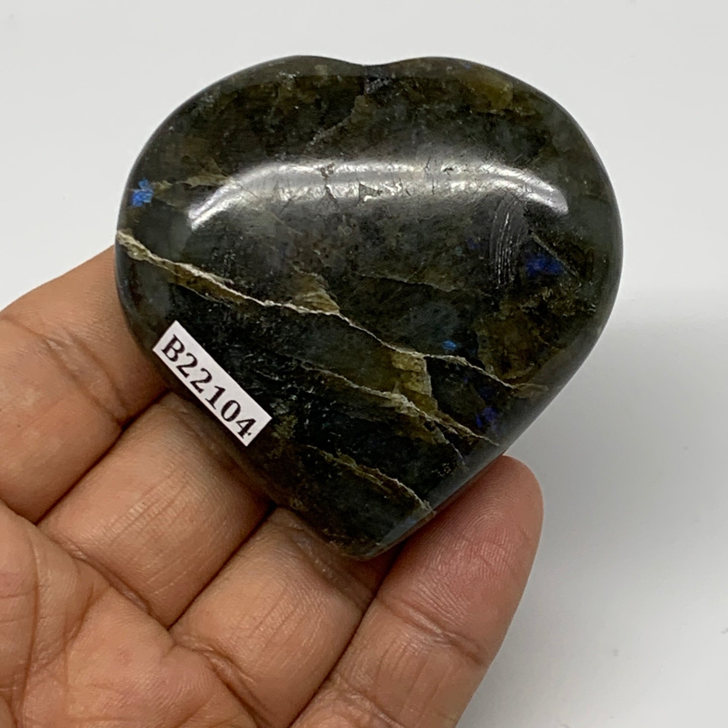90.9g,2.2"x2.2"x0.8" Natural Labradorite Heart Small Polished Healing Crystal, B