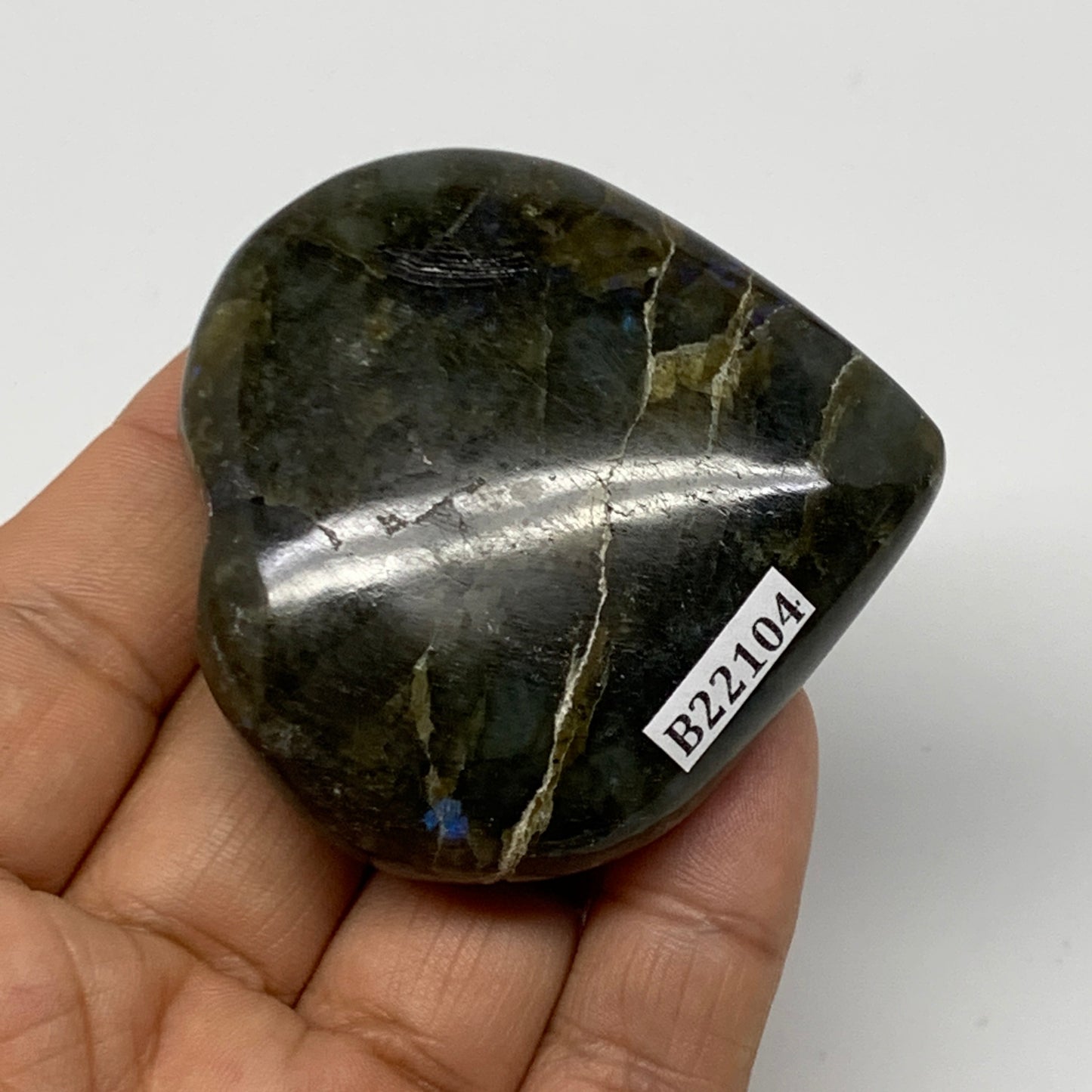 90.9g,2.2"x2.2"x0.8" Natural Labradorite Heart Small Polished Healing Crystal, B
