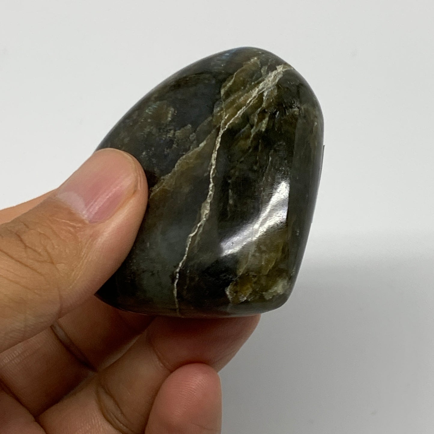 90.9g,2.2"x2.2"x0.8" Natural Labradorite Heart Small Polished Healing Crystal, B