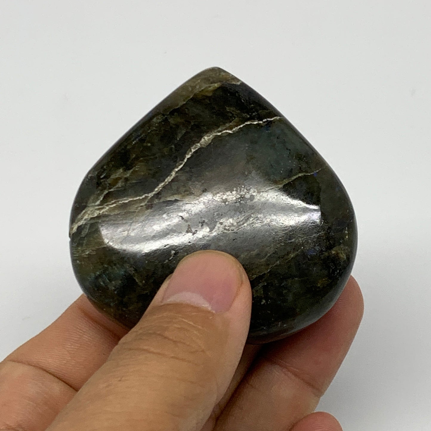 90.9g,2.2"x2.2"x0.8" Natural Labradorite Heart Small Polished Healing Crystal, B