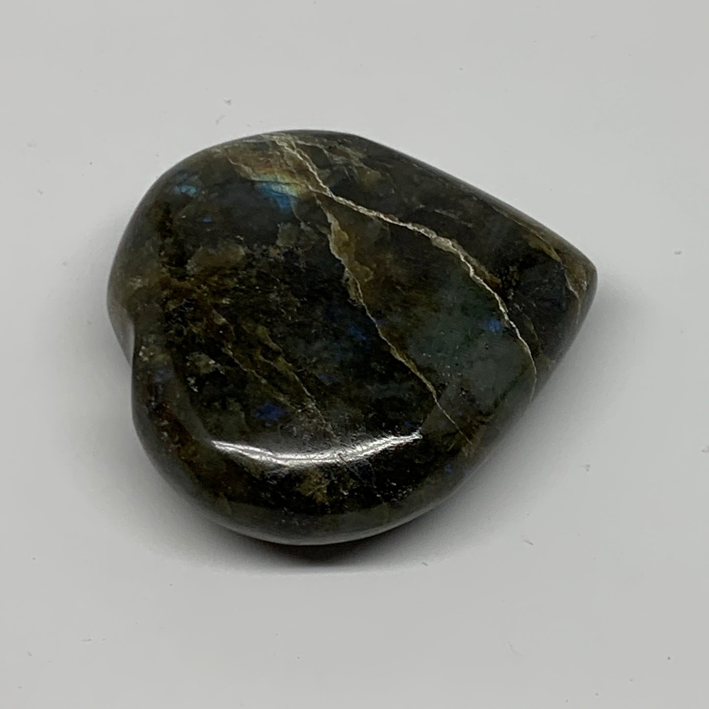 90.9g,2.2"x2.2"x0.8" Natural Labradorite Heart Small Polished Healing Crystal, B