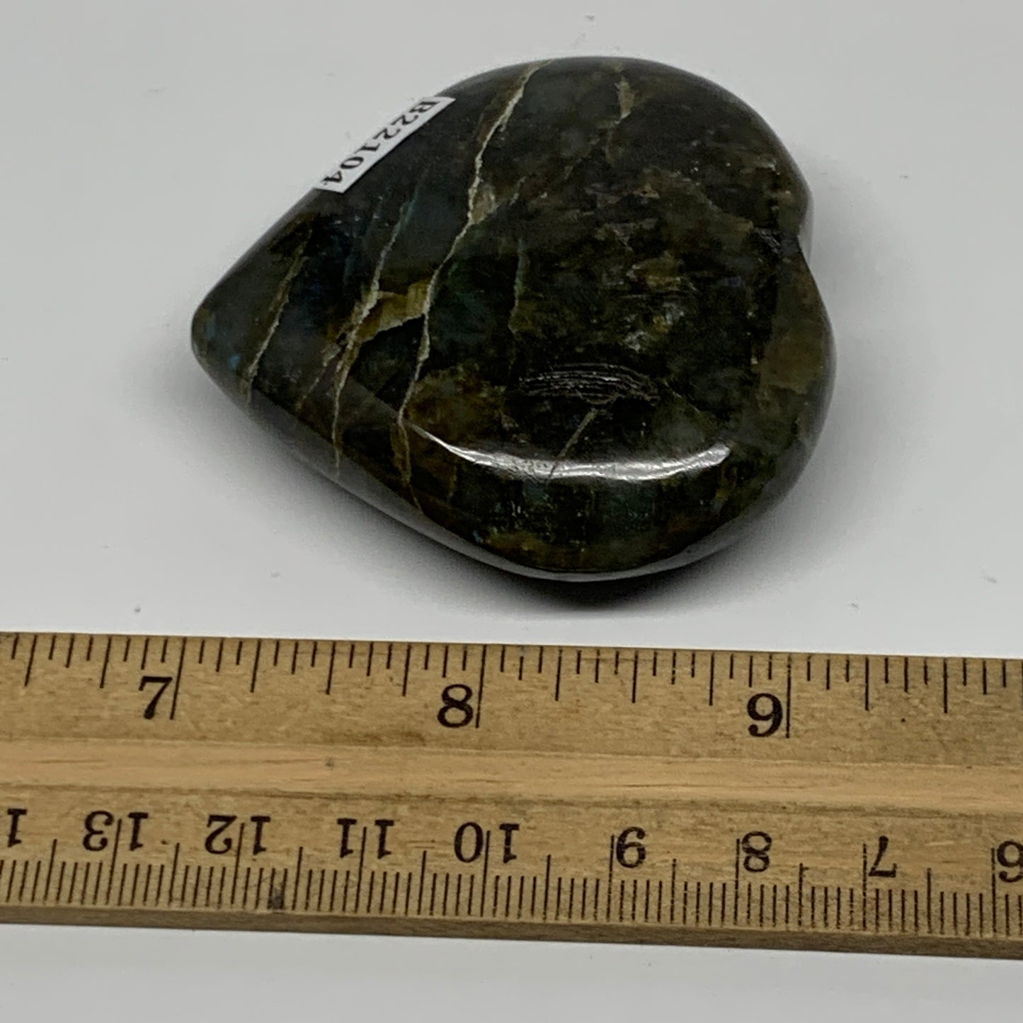 90.9g,2.2"x2.2"x0.8" Natural Labradorite Heart Small Polished Healing Crystal, B