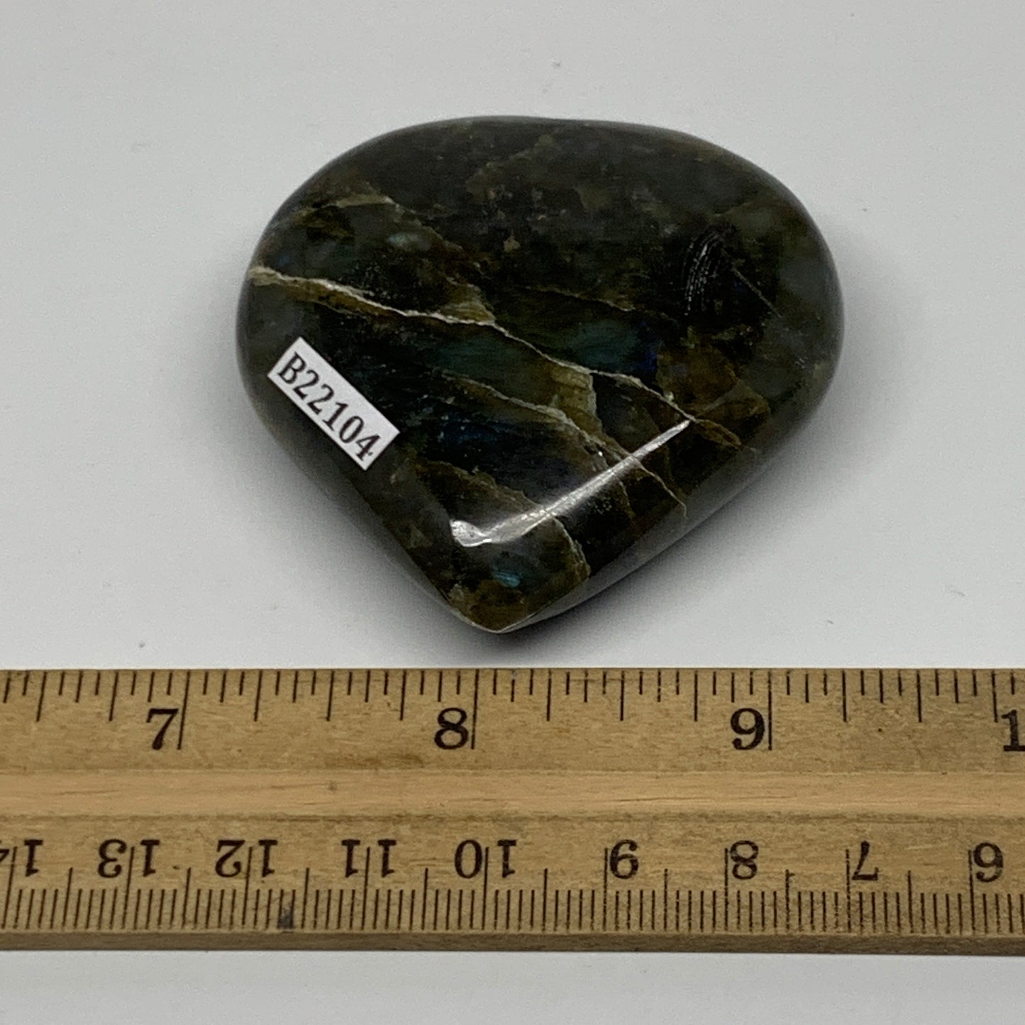 90.9g,2.2"x2.2"x0.8" Natural Labradorite Heart Small Polished Healing Crystal, B