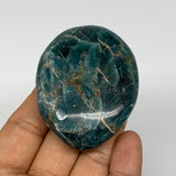 121.6g, 2.5"x1.9"x1" Blue Apatite Palm-Stone Polished from Madagascar, B16524