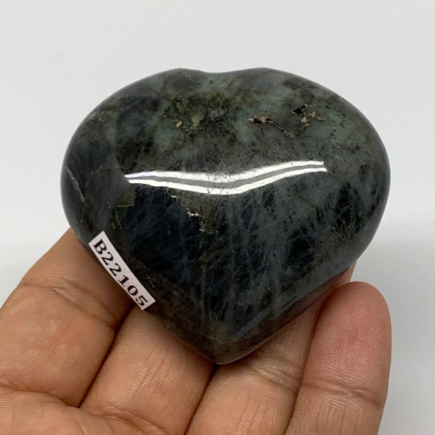 104.3g,2.1"x2.3"x1" Natural Labradorite Heart Small Polished Crystal, B22105