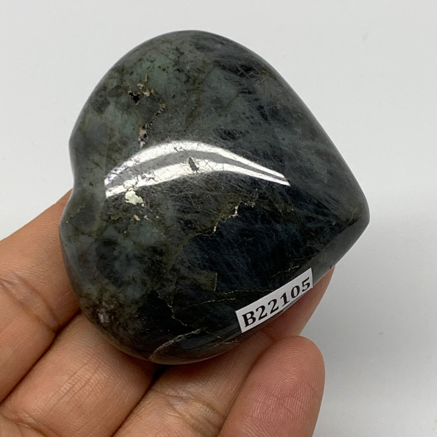 104.3g,2.1"x2.3"x1" Natural Labradorite Heart Small Polished Crystal, B22105