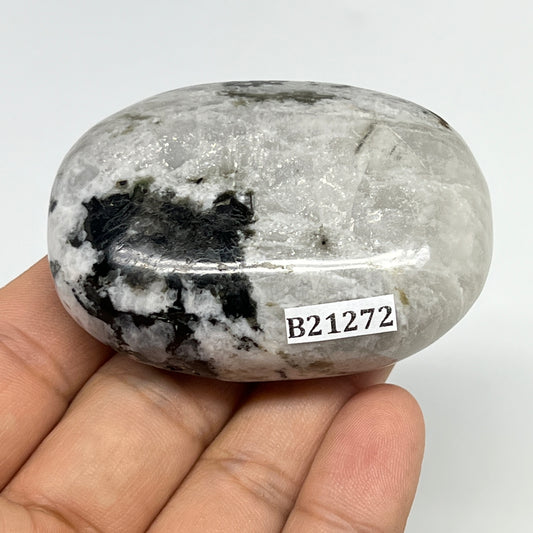 99g,2.4"x1.7"x0.9", Rainbow Moonstone Palm-Stone Polished from India, B21272