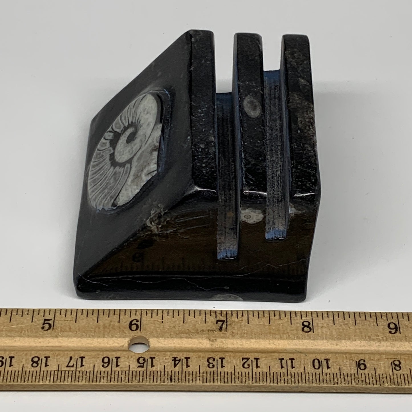 500g, 2.8" x 2.9" x 2" Black Fossils Orthoceras Ammonite Business Card Holder,B8