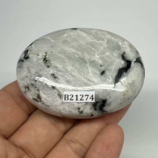 94.5g,2.4"x1.8"x0.8", Rainbow Moonstone Palm-Stone Polished from India, B21274