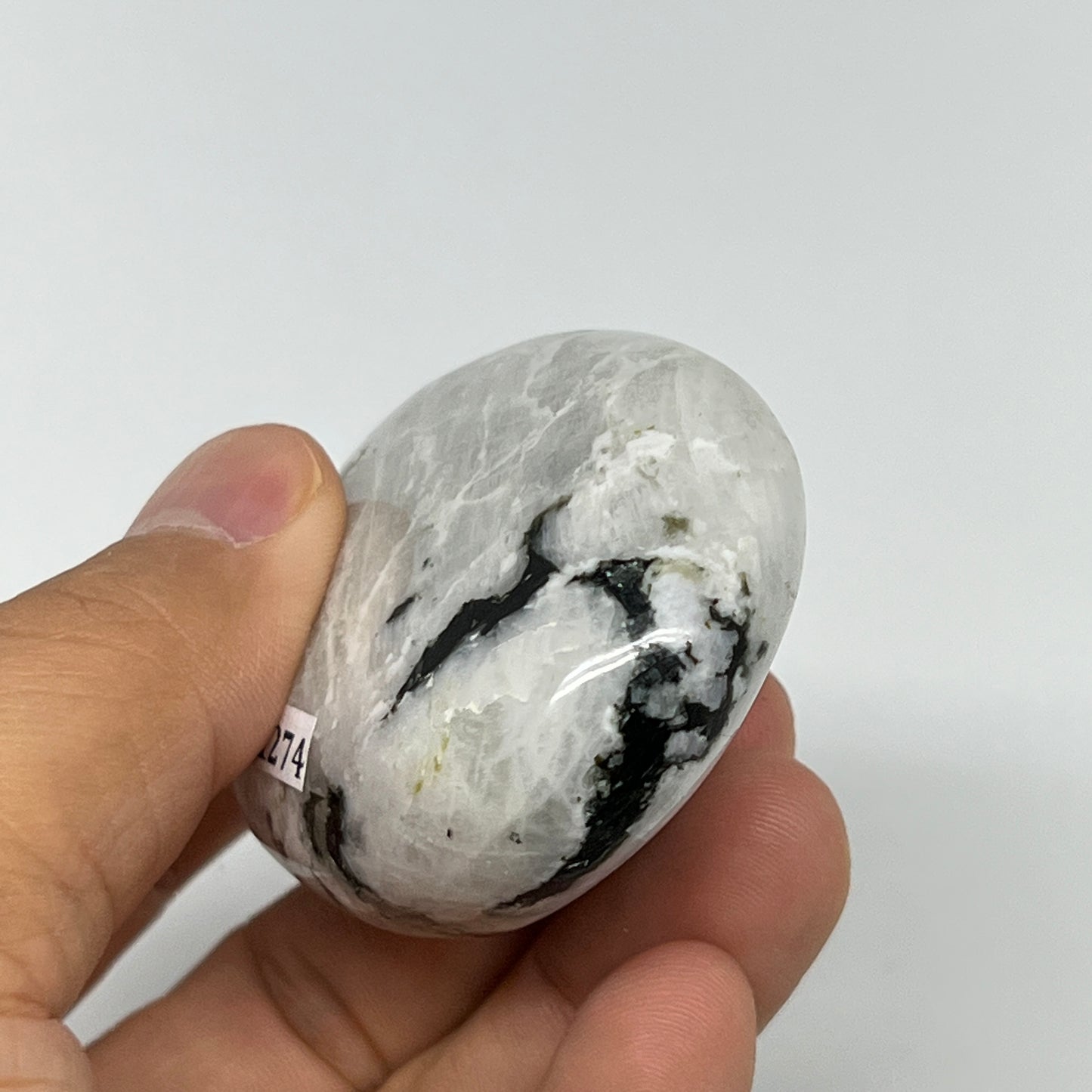 94.5g,2.4"x1.8"x0.8", Rainbow Moonstone Palm-Stone Polished from India, B21274