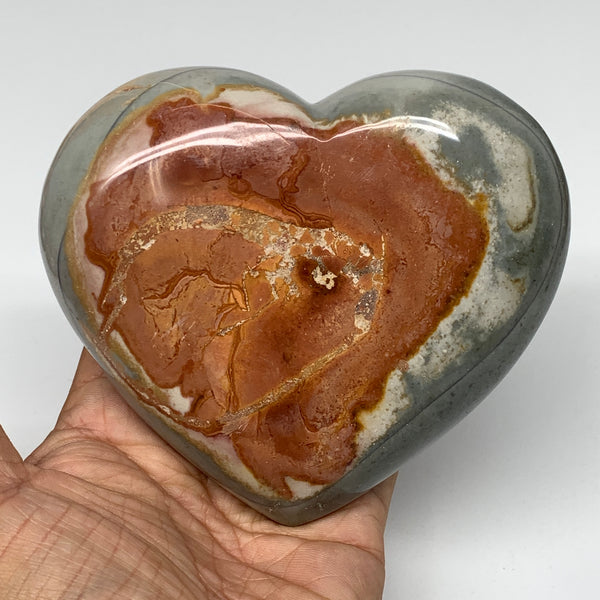 674g, 4.2"x4.6"x1.8" Polychrome Jasper Heart Polished Healing Crystal, B2612