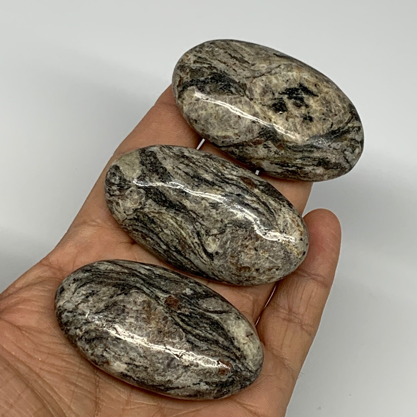 158g, 2.2"-2.3" 3pcs, Natural Jungle Jasper Palm-Stone @Pakistan,B25234
