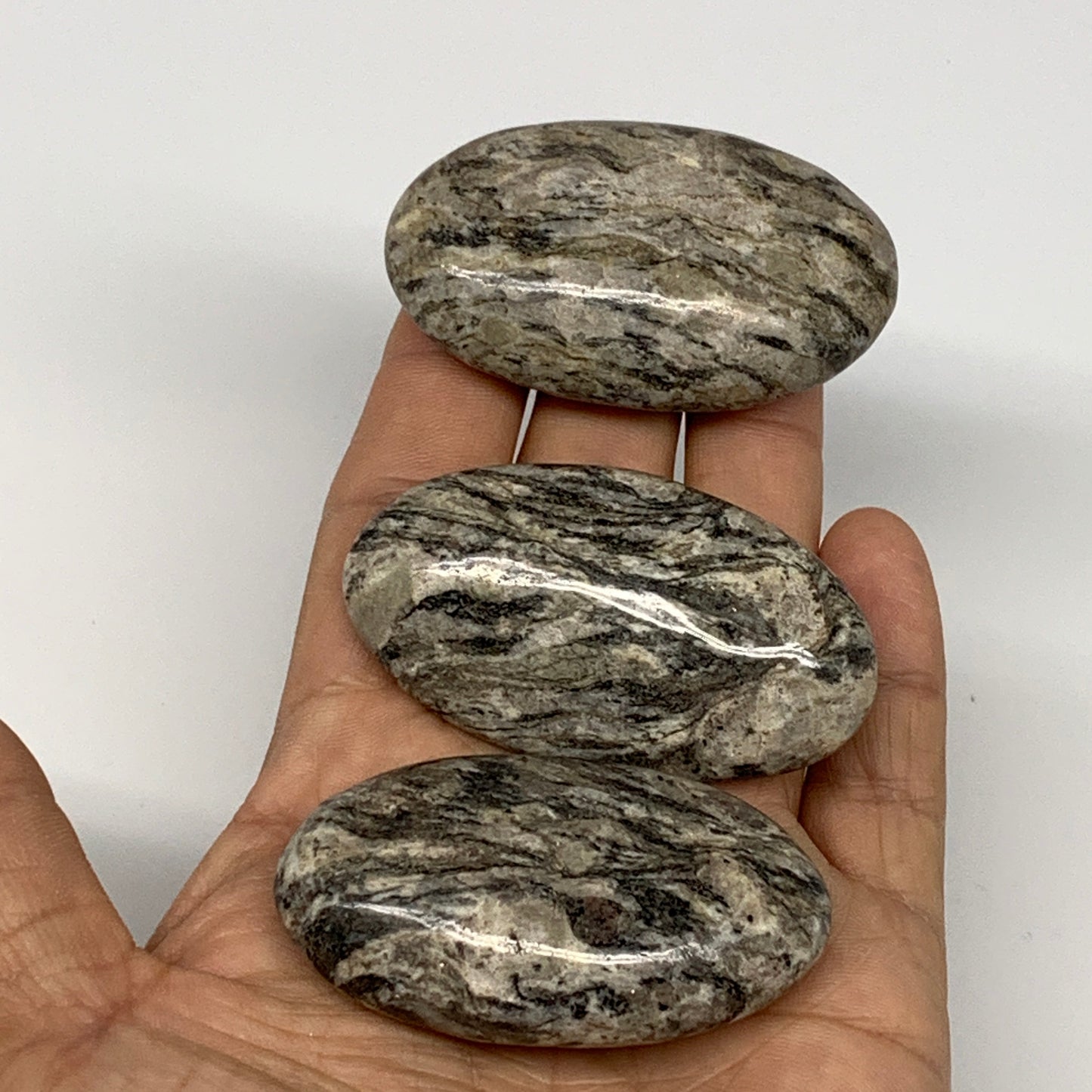 158g, 2.2"-2.3" 3pcs, Natural Jungle Jasper Palm-Stone @Pakistan,B25234