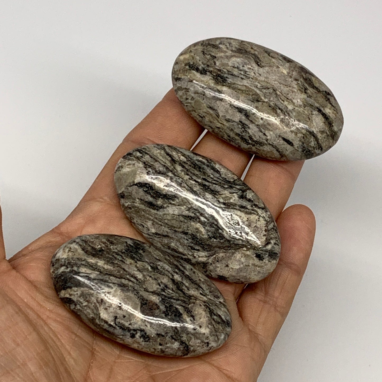 158g, 2.2"-2.3" 3pcs, Natural Jungle Jasper Palm-Stone @Pakistan,B25234