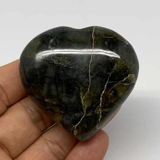 86.2g,2"x2.1"x0.9" Natural Labradorite Heart Small Polished Healing Crystal, B22