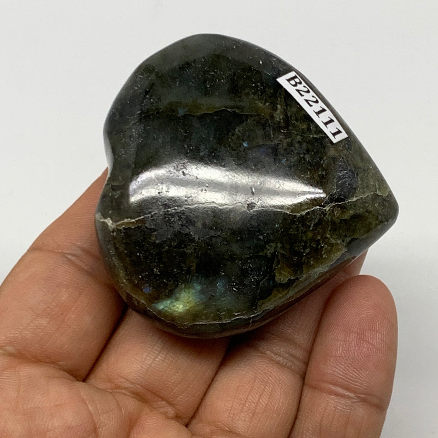 86.2g,2"x2.1"x0.9" Natural Labradorite Heart Small Polished Healing Crystal, B22