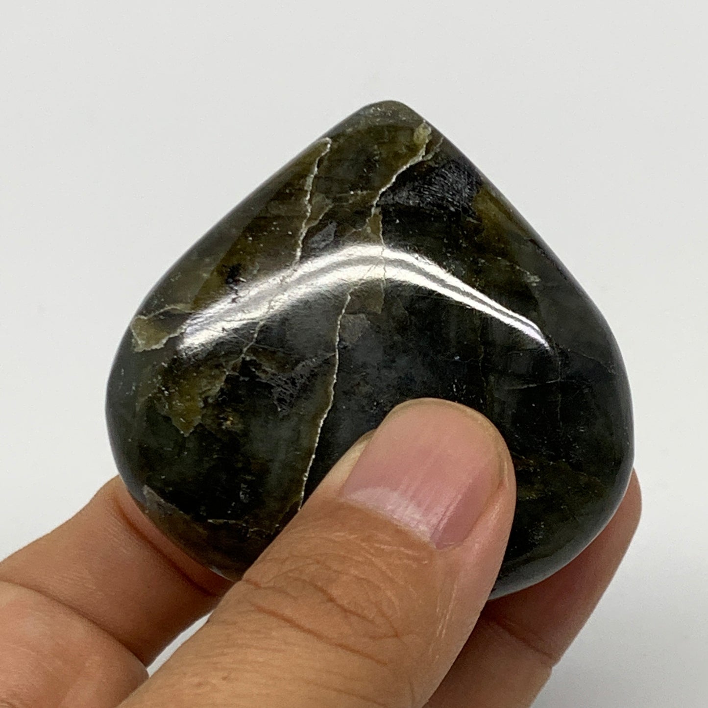 86.2g,2"x2.1"x0.9" Natural Labradorite Heart Small Polished Healing Crystal, B22