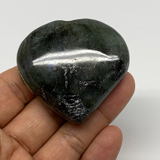 71.8g,1.9"x2"x0.8" Natural Labradorite Heart Small Polished Healing Crystal, B22
