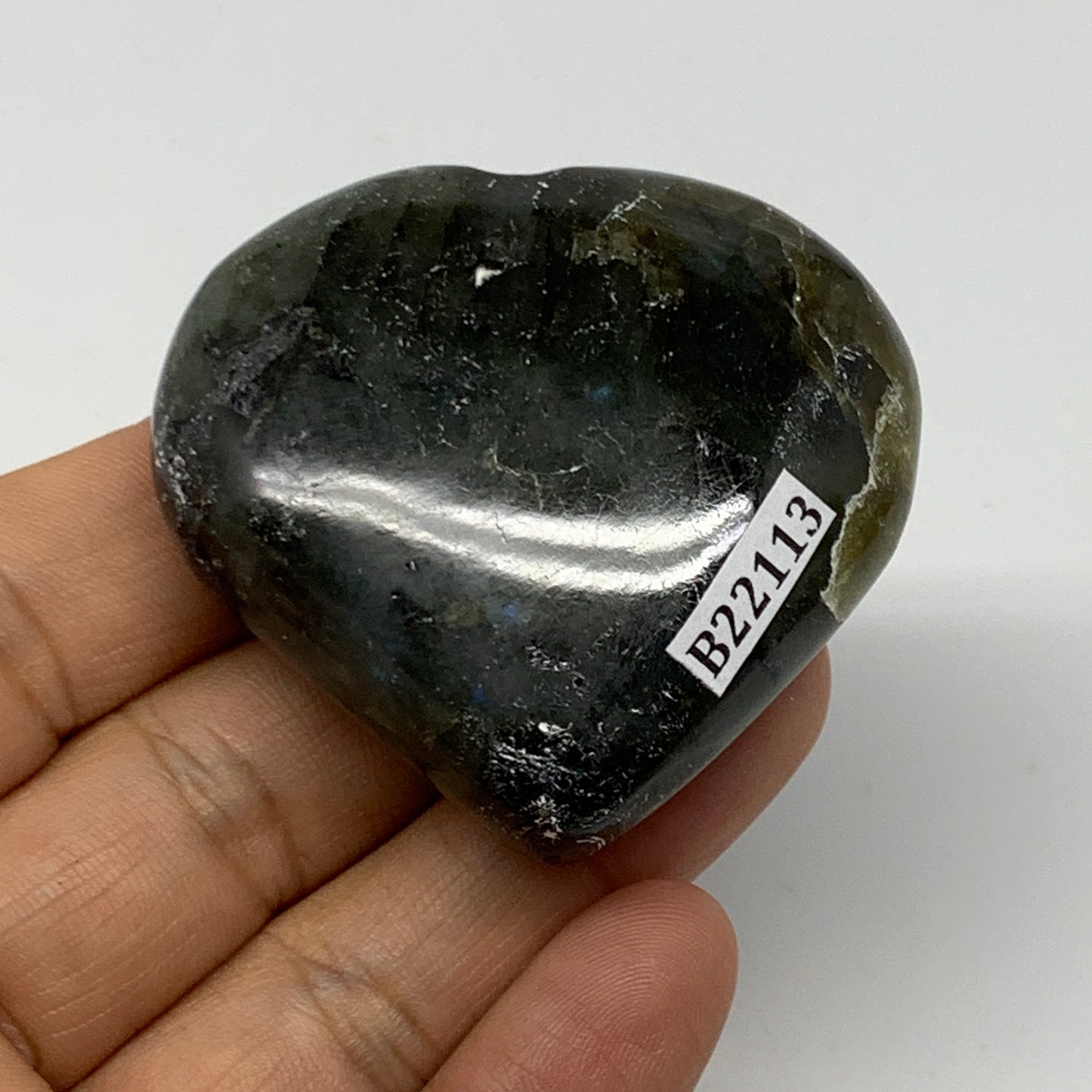 71.8g,1.9"x2"x0.8" Natural Labradorite Heart Small Polished Healing Crystal, B22