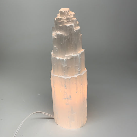 7 lb,12"x3.5" White Selenite (Satin Spar) Rough Lamp W/Chord @Morocco,B12386