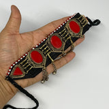 1pc, 20-24" Choker Necklace Afghan Turkmen Tribal 5 Cab Red Coral Inlay Fashion,