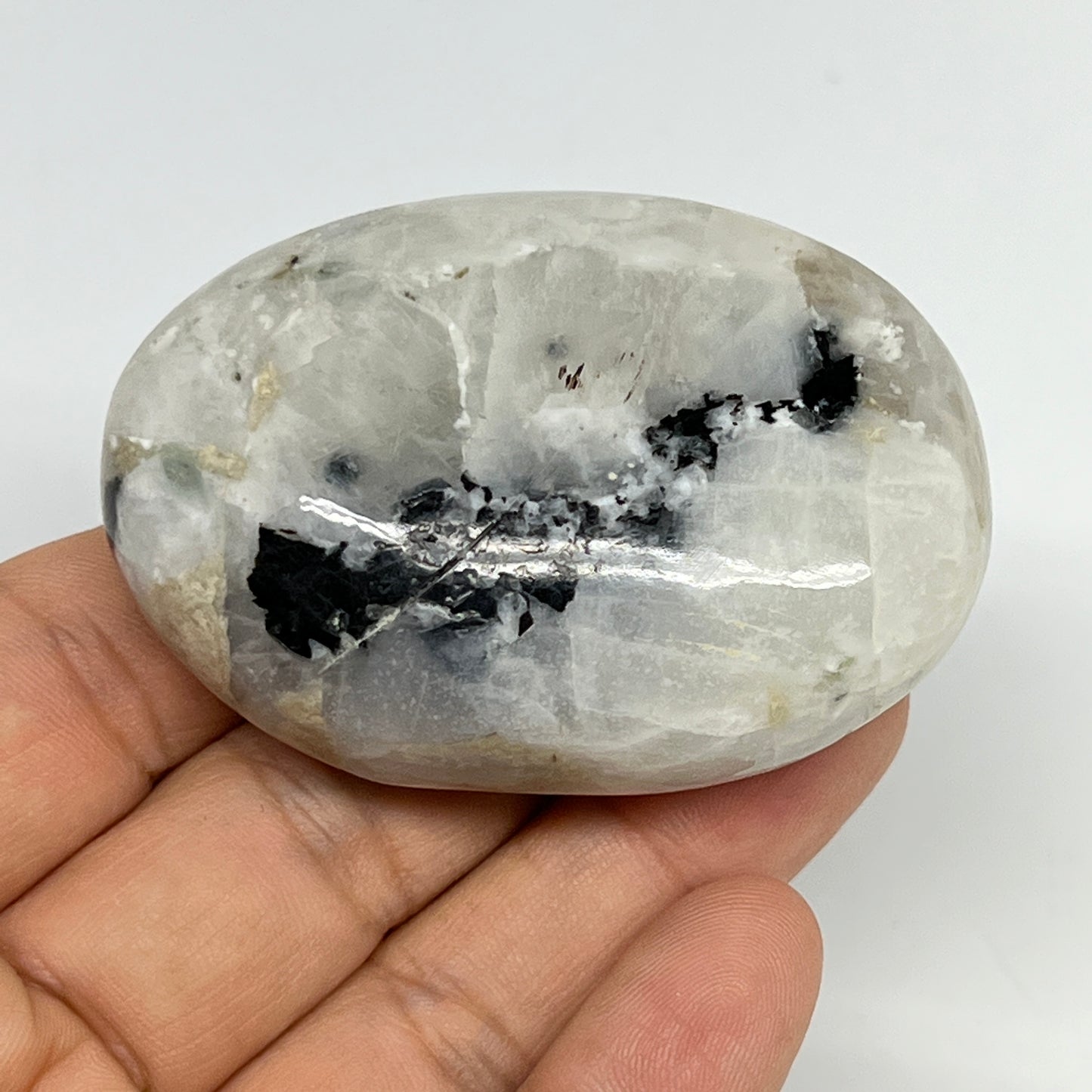 92.2g,2.4"x1.6"x0.9", Rainbow Moonstone Palm-Stone Polished from India, B21281