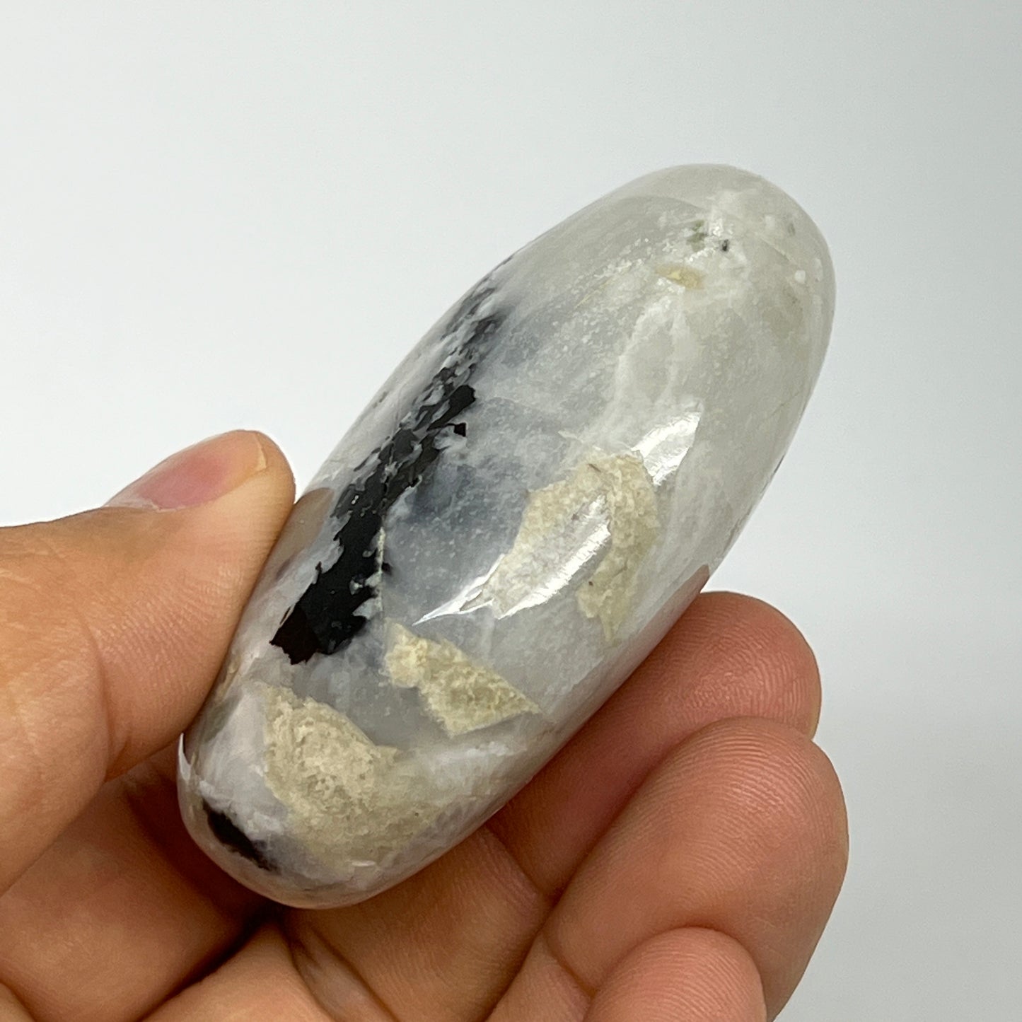92.2g,2.4"x1.6"x0.9", Rainbow Moonstone Palm-Stone Polished from India, B21281