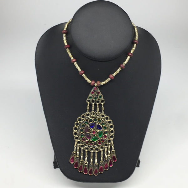 Kuchi Necklace Afghan Tribal Fashion Colorful Glass ATS Necktie Necklace, KN399