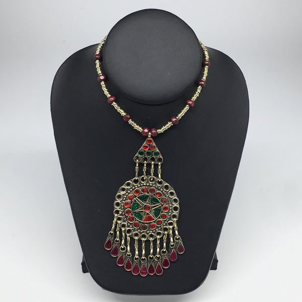 Kuchi Necklace Afghan Tribal Fashion Colorful Glass ATS Necktie Necklace, KN397