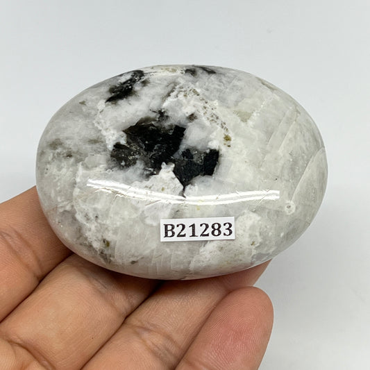 114.8g,2.4"x1.9"x1", Rainbow Moonstone Palm-Stone Polished from India, B21283