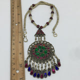 Kuchi Necklace Afghan Tribal Fashion Colorful Glass ATS Necktie Necklace, KN396